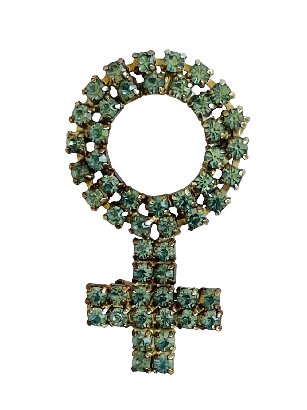 Vintage Mid-Century Blue Rhinestone Venus Symbol Brooch